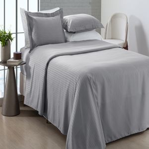 Jogo de Cama Casal Stripe 4 Peças Prata 100% Poliéster 20238 - Beca Home