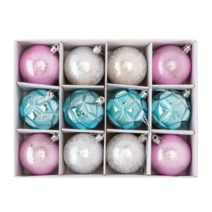 Kit Bolas Natal Enfeites Cintilantes Azul Rosa E Prata Plástico 6cm 12 Peças LM2449NTL - honeyhome