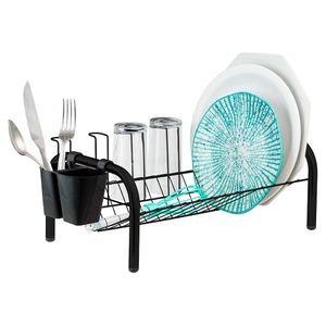 Escorredor de Louças Aço Black Com Porta Talheres de Plástico 16x28x48cm 15754 - Passerini