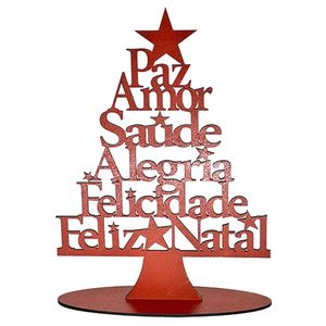 Árvore Decorativa Palavras Natal MDF P Vermelha 15x11cm ANM4001 - Nsw
