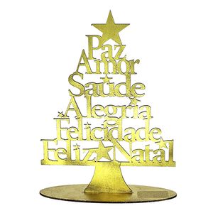 Árvore Decorativa Palavras Natal MDF P Dourada 15x11cm ANM4003 - Nsw