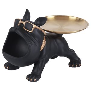 Estatueta Cachorro de Óculos Com Bandeja Resina E Aço Inox Preto 27x16x19cm LM2857 - honeyhome