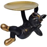 Estatueta_Cachorro_de_Óculos_Deitado_Com_Bandeja_Resina_Aço_Inox_Preto_E_Douraddo_26x17x18,5cm_Ref.LM2843_honeyhome