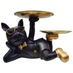 Estatueta_Cachorro_de_Óculos_Deitado_Com_Bandejas_Resina_Aço_Inox_Preto_E_Dourado_30x17x18,5cm_Ref.LM2859_honeyhome