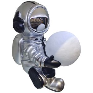 Estatueta Astronauta Com Globo Resina Preto 13x16x21cm LM2854 - honeyhome