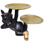 Estatueta_Cachorro_de_Óculos_Deitado_Com_Bandejas_Resina_Aço_Inox_Preto_E_Dourado_30x17x18,5cm_Ref.LM2859_honeyhome
