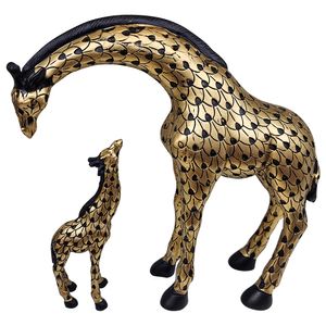 Kit Estatuetas Girafa E Filhote Resina Dourada 2 Peças LM2860 - honeyhome