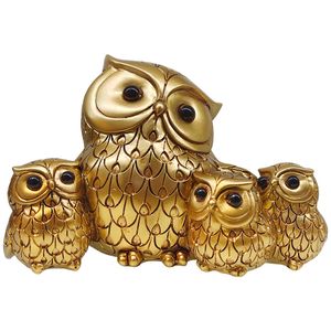 Estatueta Coruja Com Filhotes Resina Dourada 19x10x14cm LM2846 - honeyhome