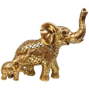 Estatueta Elefante Com Filhote Resina Dourado 16x10x17cm LM2840 - honeyhome