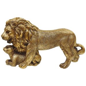 Estatueta Leão Com Filhote Resina Dourado 22x8x12cm LM2850 - honeyhome