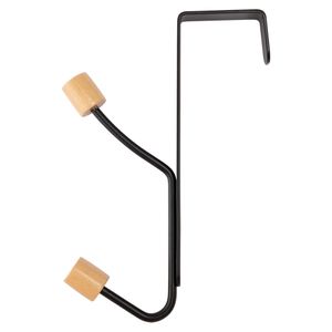 Gancho Portátil Para Porta Com 2 Ganchos Suporta Até 3kg Bambu E Ferro Preto 11,5x2x17cm LM2381BEL - honeyhome