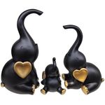 Kit_Estatuetas_Elefantes_Resina_Preto_E_Dourado_3_Peças_Ref.LM2853_honeyhome