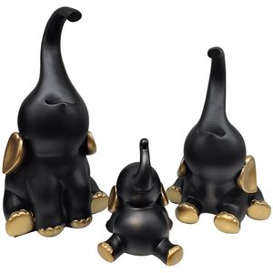 Kit Estatuetas Elefantes Resina Preto E Dourado 3 Peças LM2853 - honeyhome