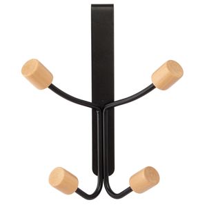 Gancho Para Porta Com 4 Ganchos Suporta Até 3kg Bambu E Ferro Preto 13x11x27cm LM2382BEL - honeyhome