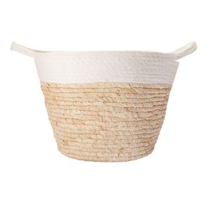 Cesto Decorativo G Ambiente Bicolor Palha Milho E Algodão 32x32x23cm LM2493AMB - honeyhome
