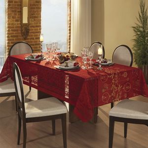Toalha de Renda Natal Retangular 6 Lugares Vermelha Estampa Dourada 150x250cm 3531201 - Lepper