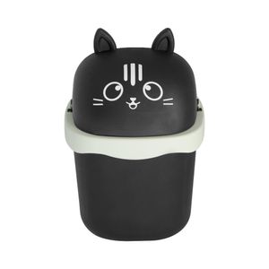 Lixeira 1,5l Com Tampa Gato Plástico Preto Detalhe Branco GAT01 - Keita