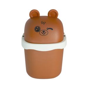 Lixeira 1,5l Com Tampa Urso Plástico Marrom Detalhe Branco URS01 - Keita