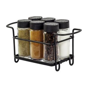 Suporte Com 6 Vidros Para Temperos Com Tampas Pretas 10,5x10x22,5cm 07476 - Passerini