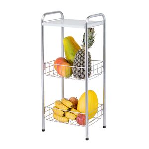Fruteira Dupla Desmontável Cromada Com Tampo de Madeira Branco 69x27x34cm 16089 - Passerini