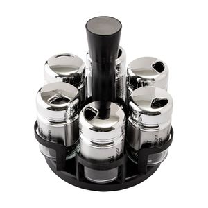 Jogo Porta Condimentos Ideal Com Base Giratória Plástico Inox E Vidro 7 Peças LM2683 - honeyhome