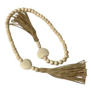 Colar Decorativo Corações Fibra Vegetal E Madeira Bege 103cm 5574 - Bono