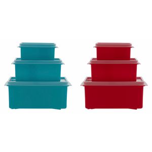 Conjunto de Potes 260ml/ 620ml/ 1,3L Plástico Quadrado Baixo Sortido 3 Peças 7722 - Top Line