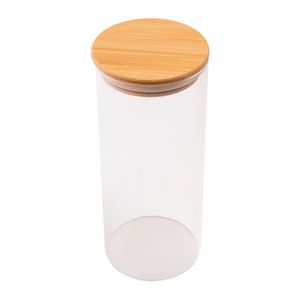 Pote Hermético Redondo Futuro Com Tampa Vidro E Bambu 850ml 8,5x20cm LM2553FTO - honeyhome
