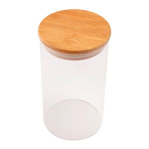 Pote Hermético Redondo Futuro Com Tampa Vidro E Bambu 800ml 8,5x15cm LM2552FTO - honeyhome
