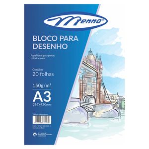 Bloco de Desenho A3 20 Folhas 150g Branco OMBD4 - Menno