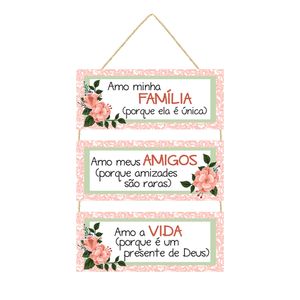 Placa Decorativa Com Corda "Familia Amigos Vida" Mdf JPL2032 - Nsw