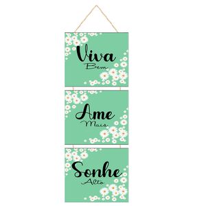 Placa Decorativa Com Corda "viva Bem Ame Mais Sonhe Alto" Mdf JPL2228 - Nsw