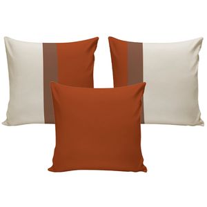 Almofada Veludo Detalhe Couro Sintético Terra Cota/bege Sortida 43x43cm AVC4301 - Nsw