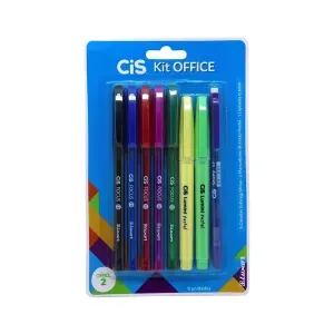 Kit Escolar Office 2 Com 5 Canetas, 2 Marca Textos + Lapiseira 0,7mm - Cis