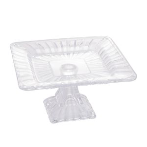 Prato Para bolo Quadratta Com Pé de Cristal Transparente 10x19x19cm - Lyor