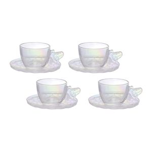 Conjunto 4 Xicaras de Café Com Pires Bee Rainbow Vidro 80ml JGXC101RB - Hauskraft