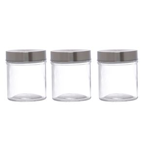 Conjunto 3 Potes Sabrina Vidro Tampa Inox 350ml POTE243 - Hauskraft