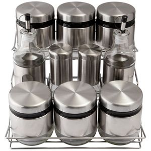 Jogo Porta Condimentos Ideal Vidro E Aço Inox 11 Peças 27x24x21cm LM2682 - honeyhome