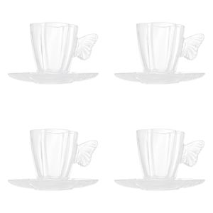 Conjunto 4 Xícaras de Café Com Pires Butterfly Vidro 80ml 29271 - Wolff