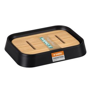 Saboneteira My Day Plastico Preto Detalhe Bambu OR94010 - Ordene