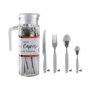 Jogo de Talheres New Caprese Inox Cabo Plástico Cinza Com Jarra de Vidro 25 Peças Ref.A66528 Fratelli