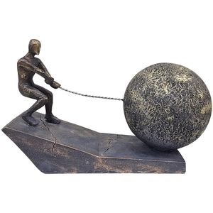 Enfeite Homem Puxando Esfera Resina 27,5x12,5x18cm LM2864 - honeyhome