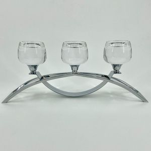 Castiçal de Mesa Triplo Natal Vidro e Metal Prata AV121 - Galpão das Flores
