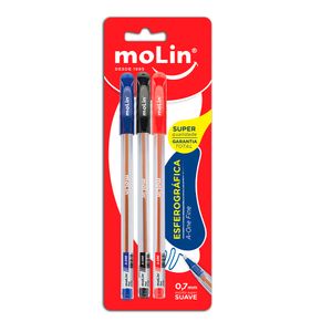 Kit Canetas Esferográficas A-one Fine Sortida Blister 3 Unidades 1069 - Molin