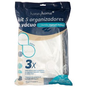 Kit 5 Organizadores À Vácuo Com Bomba Manual Plástico Transparente LM2337 - honeyhome