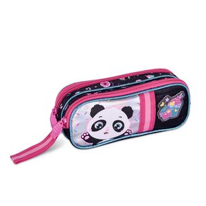 Estojo Escolar Duplo Panda Tecido Cetim CD24680F - Clio Style