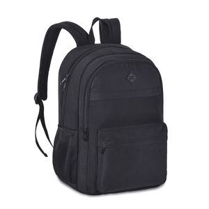 Mochila de Costas Juvenil Bolso Frontal Zíper Embutido Nylon Soft Preto CG24600 - Clio Style