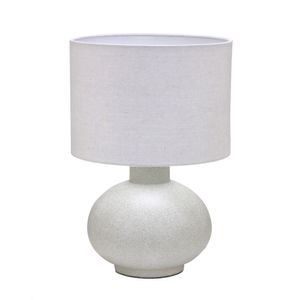 Abajur E27 Base Cerâmica Cinza Cúpula em Tecido Branco Bivolt 529051 - Mabruk