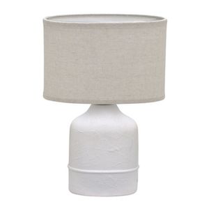 Abajur E27 Base Cerâmica Branca Cúpula em Tecido Cru Bivolt 529057 - Mabruk