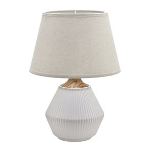 Abajur E27 Base Cerâmica Branca Detalhe Marrom Cúpula em Tecido Cru Bivolt 529053 - Mabruk